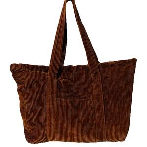 Vintage Style Zara Corduroy Rich Brown Front Pocket Large Tote Bag Women’s